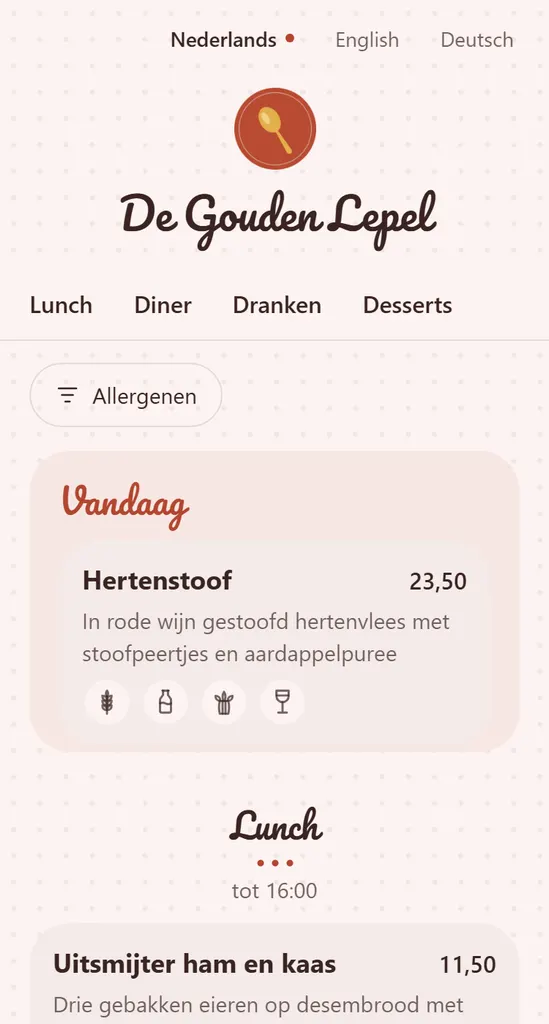 The demo café's QR menu in the Bakery look.